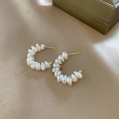 925 Silver Needle C Shaped Faux Pearl Earrings 18K Plated Jewelry