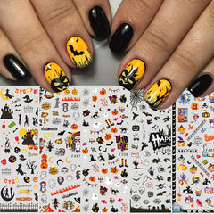 3D Halloween Nail Art Stickers Pumpkin Ghost Bat Witch Designs Self Adhesive Nai