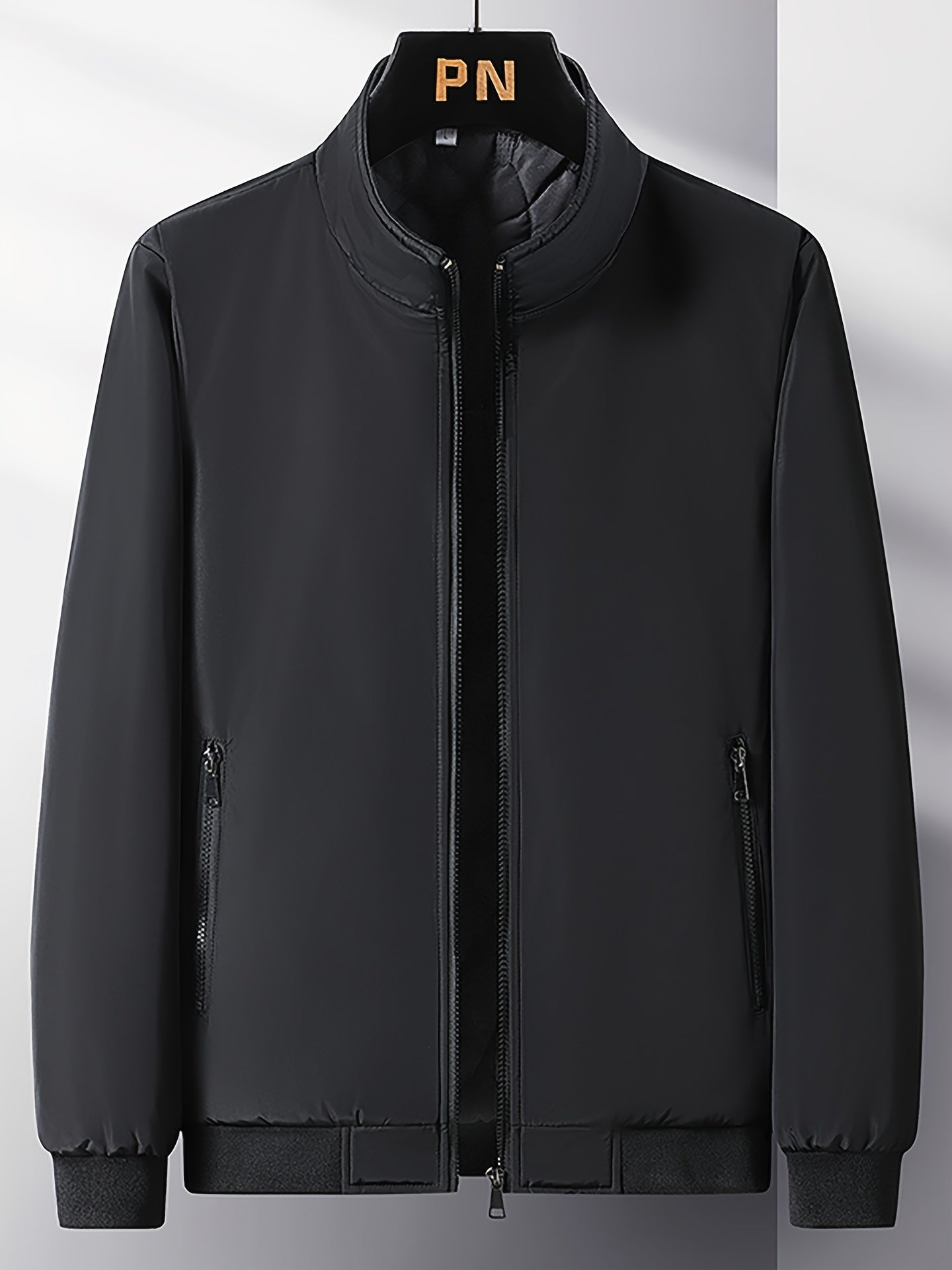 Men's Casual Zipper Jacket Solid Stand Collar