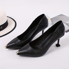 Women's Pointed Toe High Heels Metal Top Slip On Stiletto Heels