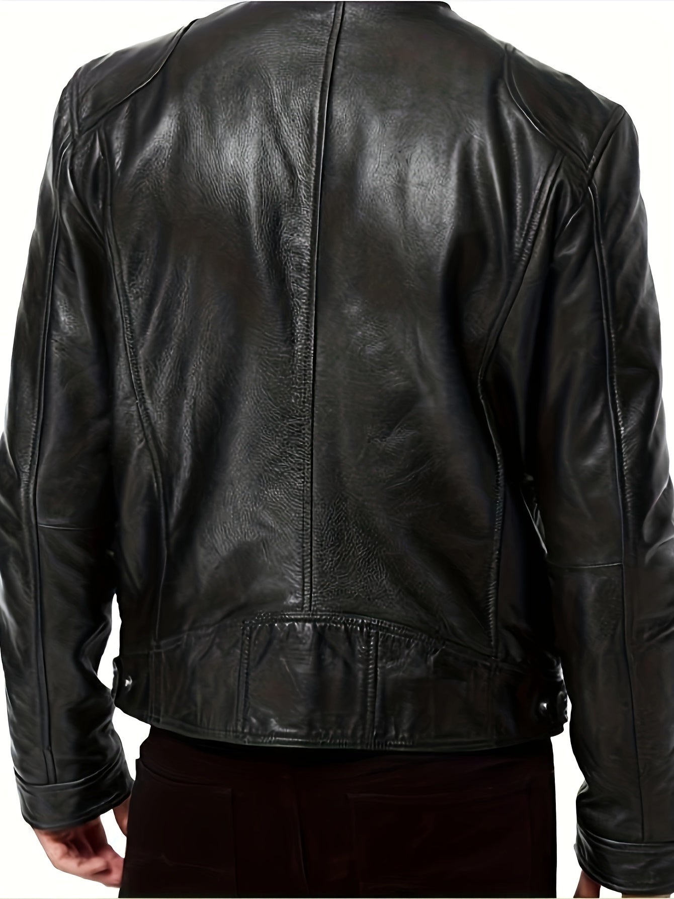 Men's Casual Solid Zip Up Stand Collar Faux Leather Jacket