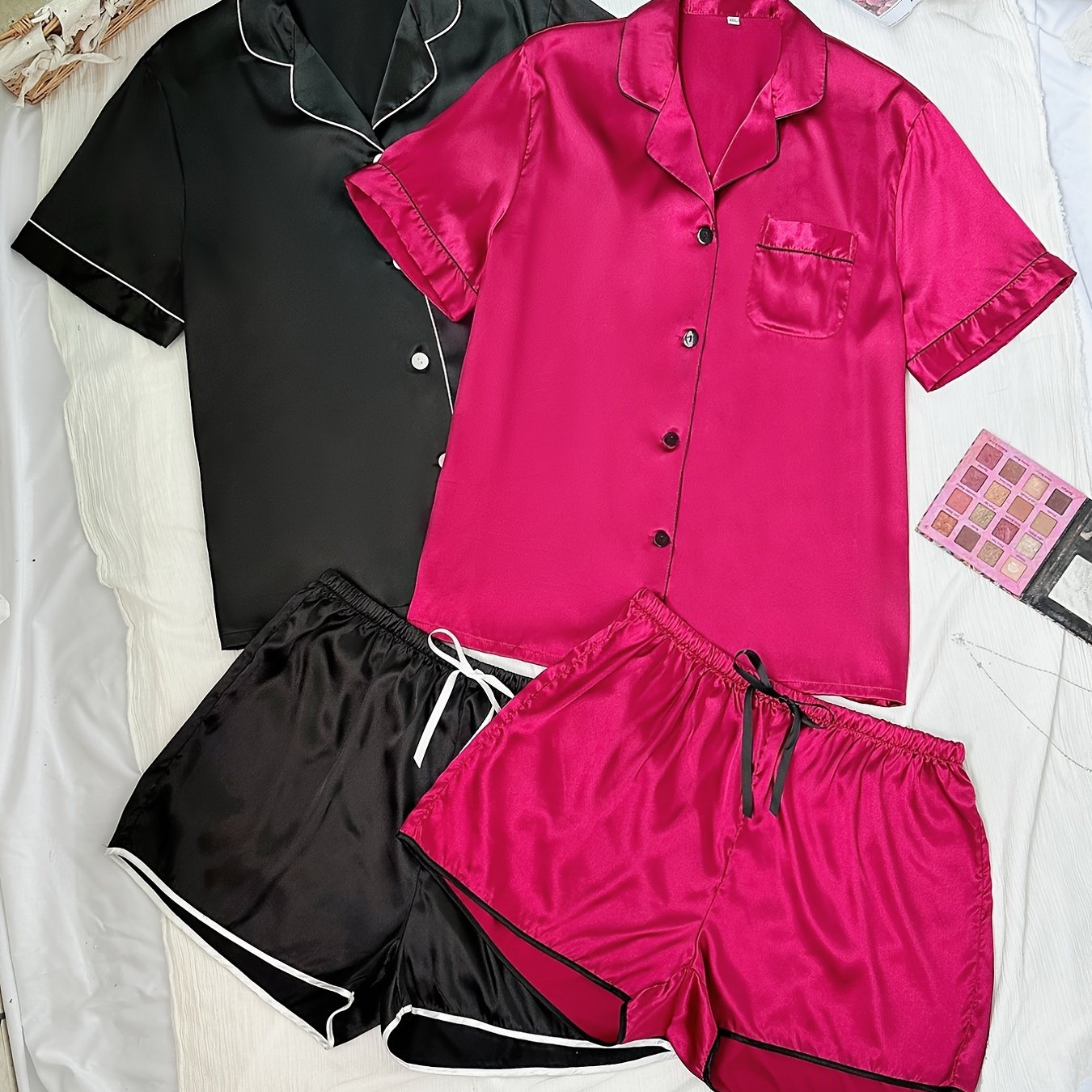 4 Pack Plus Size Pajama Set Women's Button Up