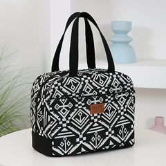 Vintage Style Nylon Lunch Bag Insulated Large Capacity Zippered Thermal Tote