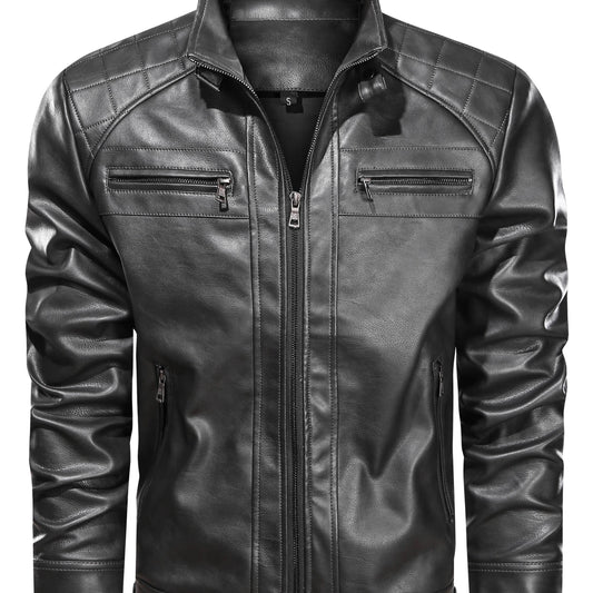 Men's Classic PU Biker Jacket Zip Up Faux Leather