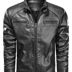 Men's Classic PU Biker Jacket Zip Up Faux Leather