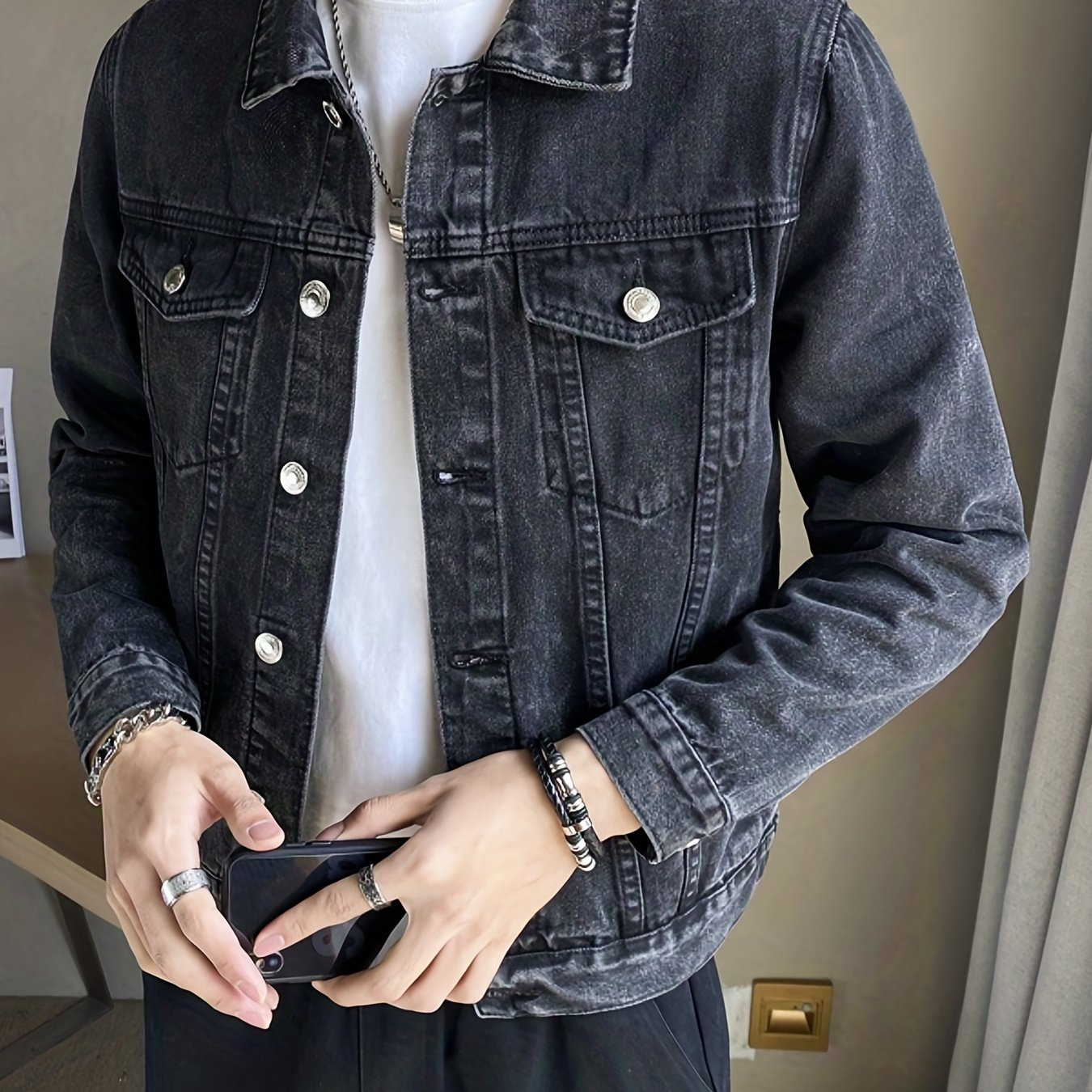 Men's Denim Jacket Casual Street Style Coat for Spring Fall