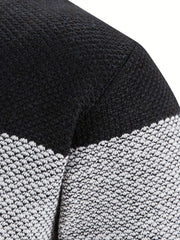 Men's Block Fleece Jacket Baseball Collar Zip Up Knitted Cardigan