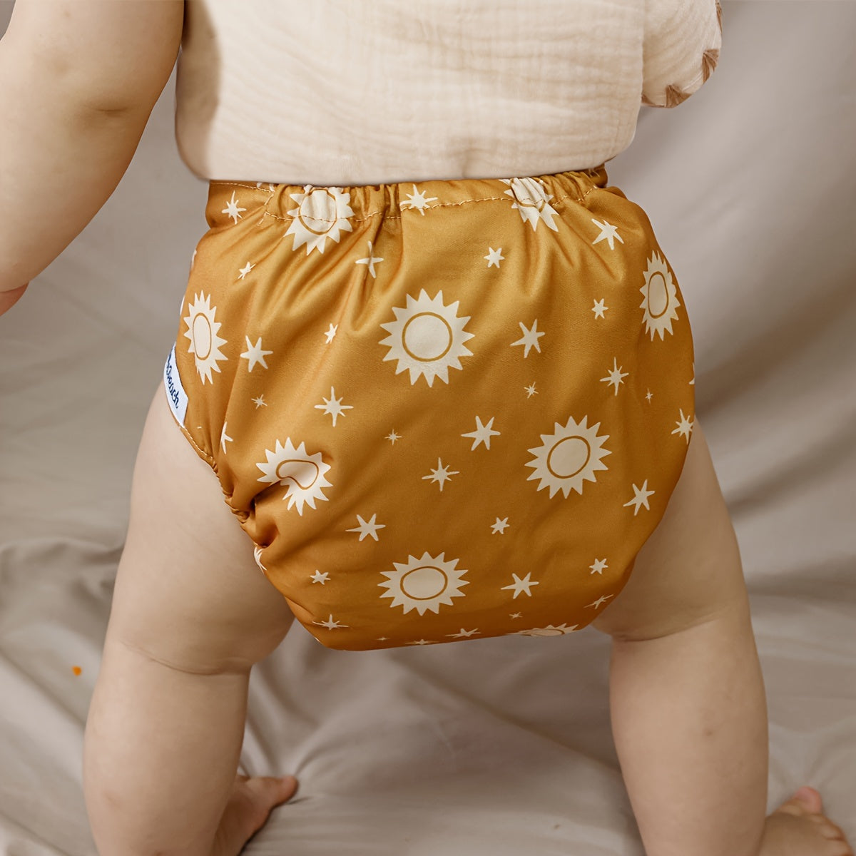 2pcs Sun Motif Cloth Pocket Diapers Waterproof & Washable Fits 2-14.97 KG