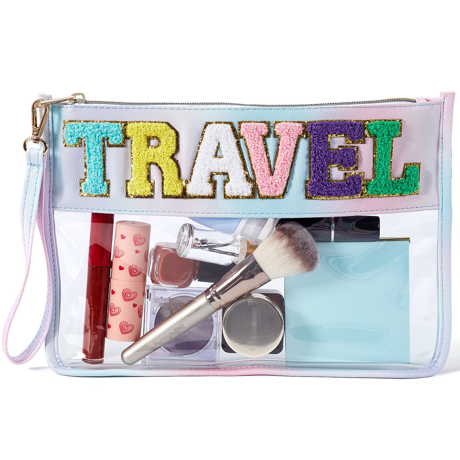 Preppy Chenille Clear Makeup Bag with Handle