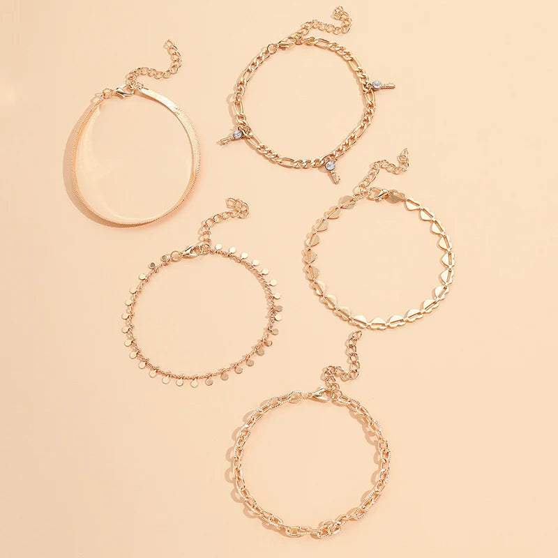 5Pcs Heart Anklet Chain Set for Women, Boho Foot Jewelry Gift
