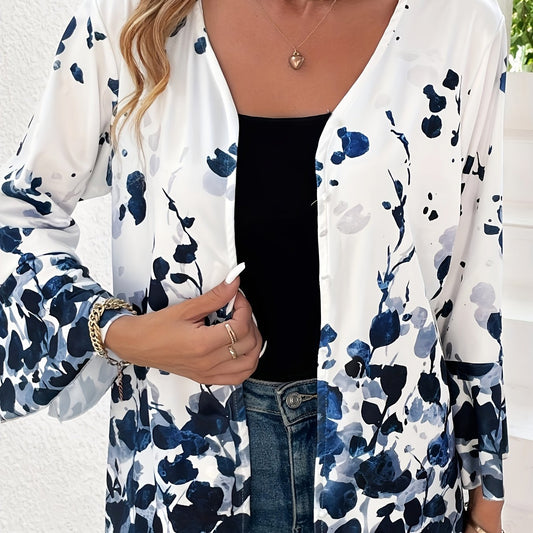 Floral Print Bell Sleeve Open Front Cardigan
