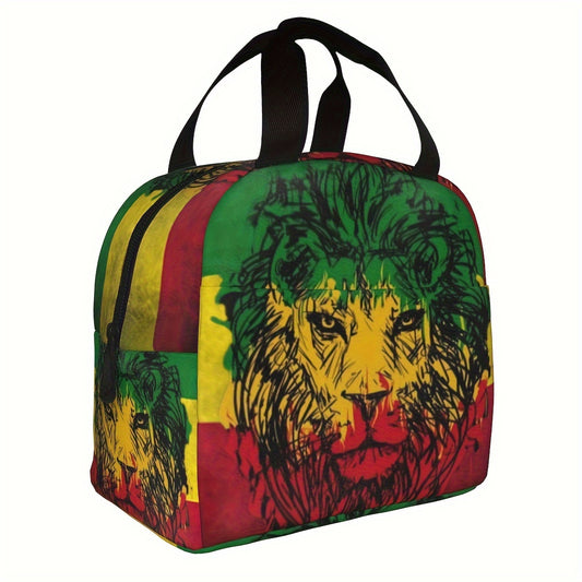 Jamaican Flag Lion Print Insulated Lunch Bag
