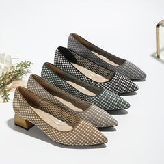 Women's Houndstooth Slip On Chunky Heels Lightweight Shoes