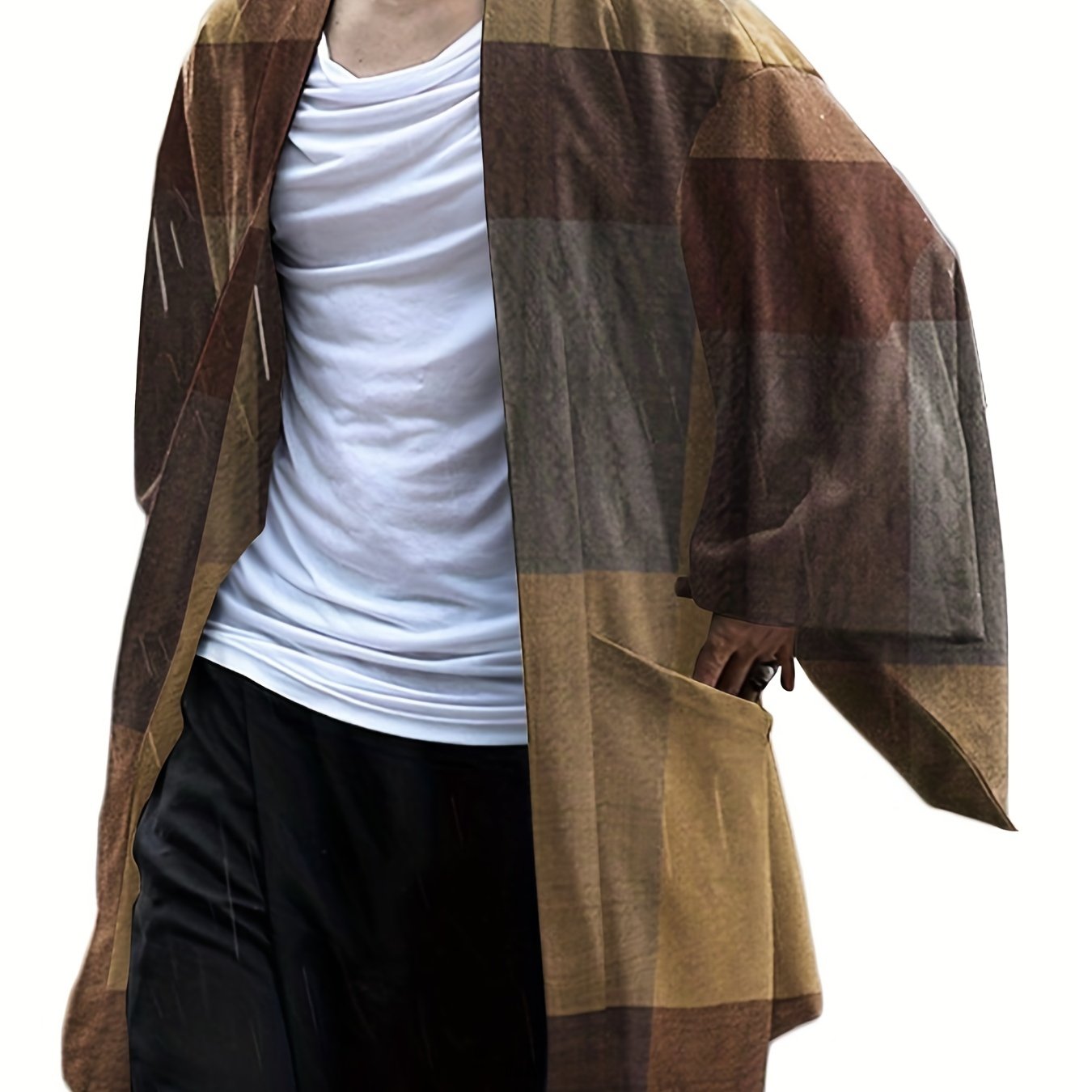 INCERUN Cotton Blend Kimono Plaid Men's Shirt Jackets V neck Casual