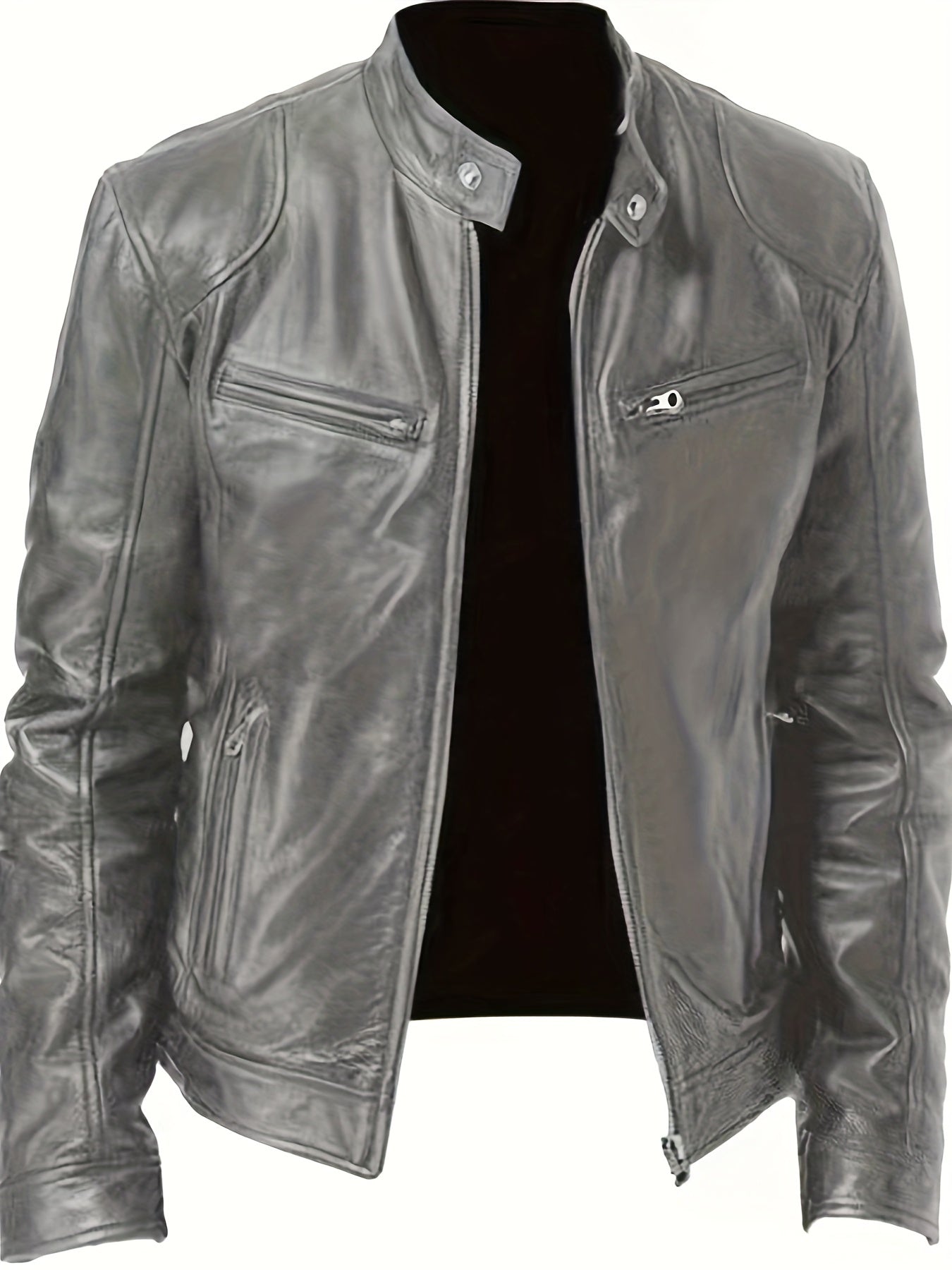 Solid Zip Up Stand Collar PU Jacket Men's Casual