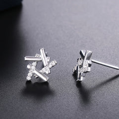 925 Silver Plated Star Stud Earrings Zircon Micro Paved Bridal Jewelry Women