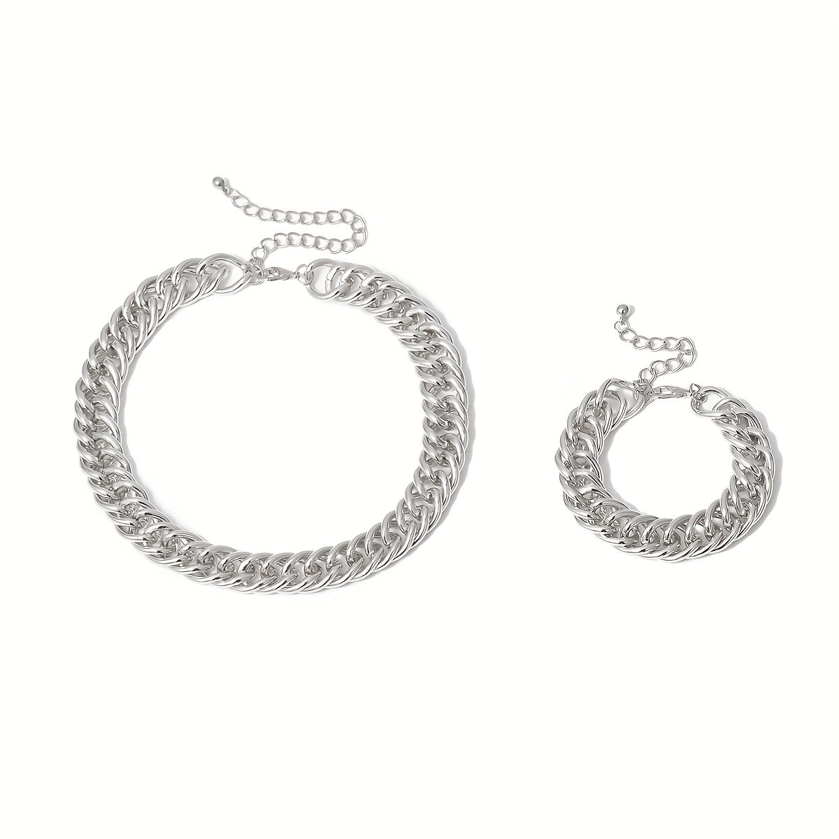 2pc Women's O Chain Metal Bracelet Necklace Set