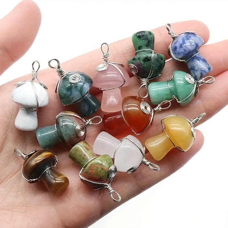 DIY Gemstone Quartz Mushroom Pendant Necklace with Stainless Steel Chain