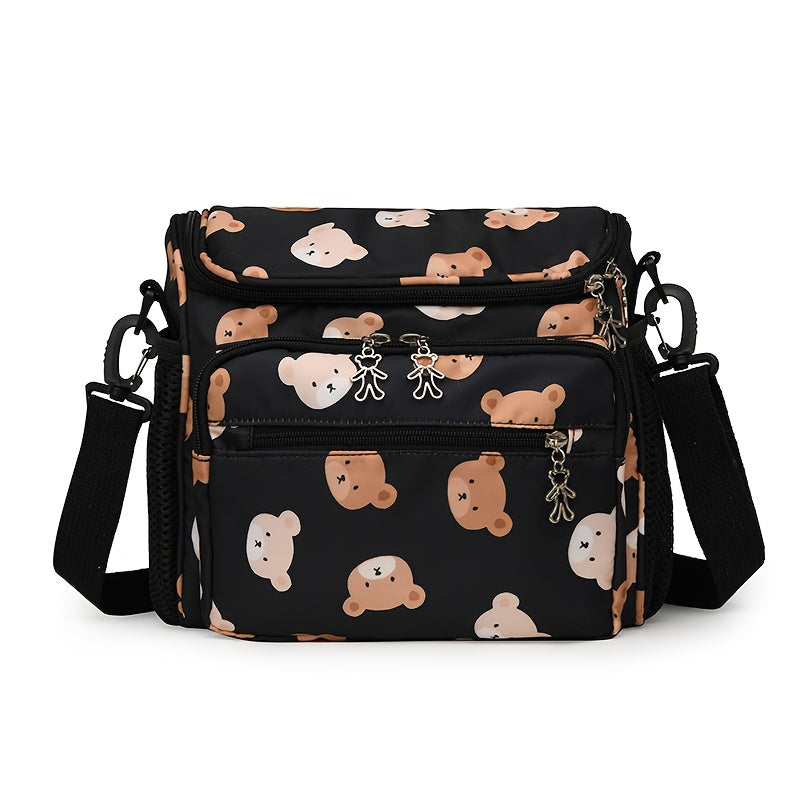 Beige Bear Print Diaper Bag - Spacious Crossbody Parent Bag