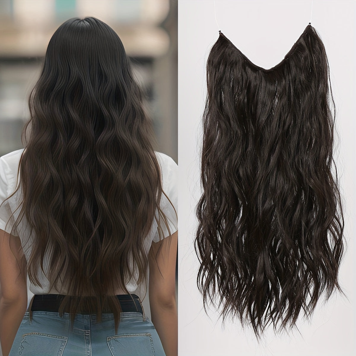 55-88 cm Water Wave Clip-In Hair Extensions with Secure Clips
