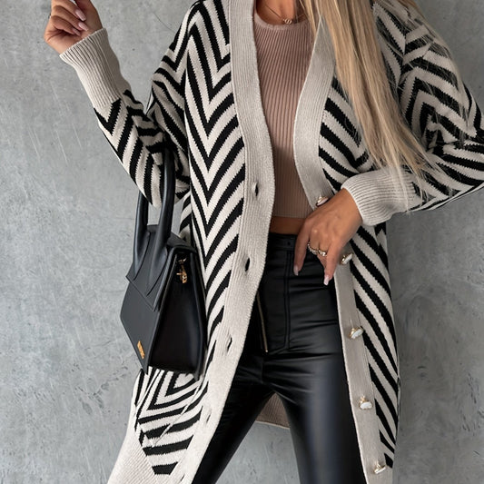 Striped Long Sleeve Button Up Cardigan
