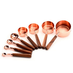 8pcs Stainless Steel Measuring Cup & Spoon Set with Wooden Handle