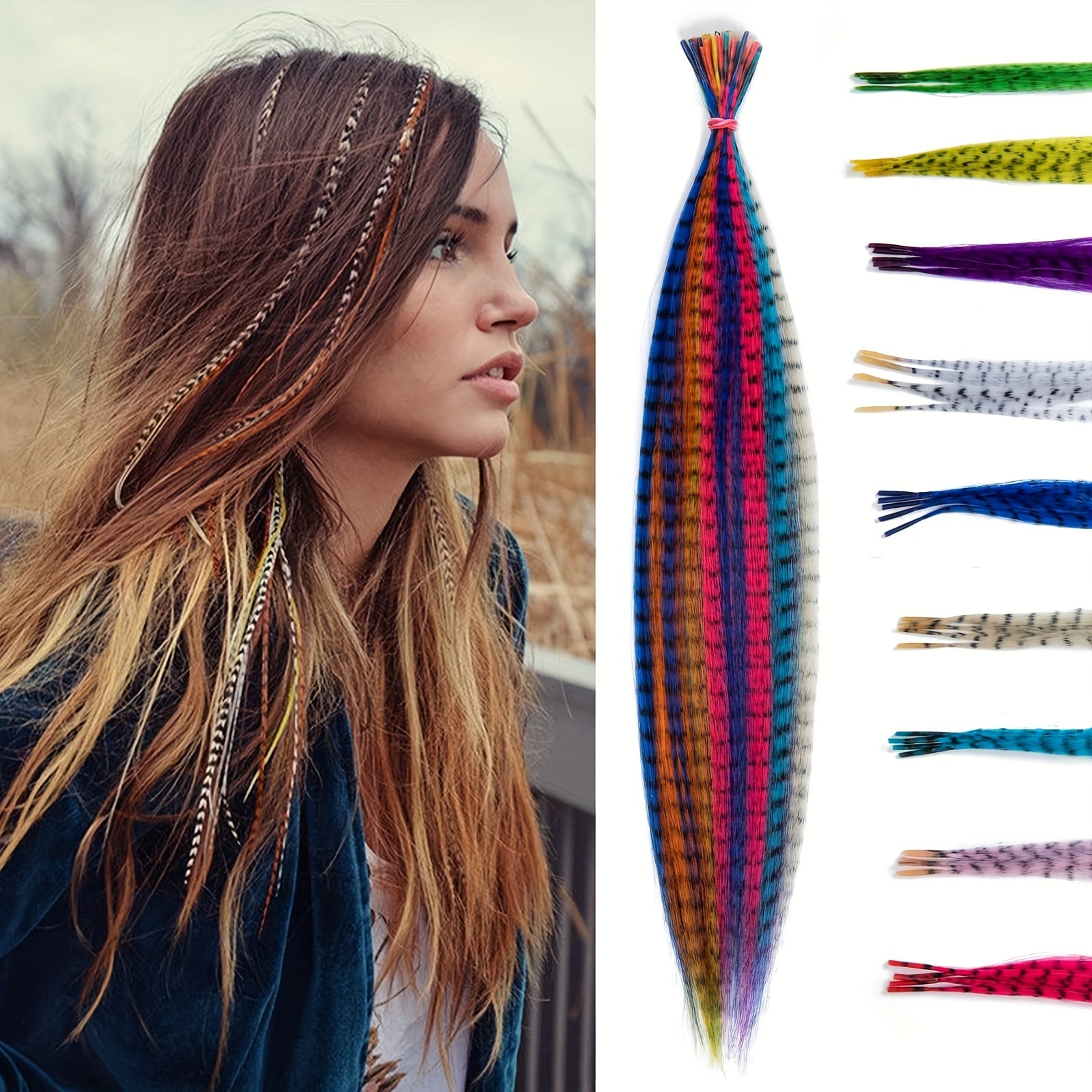Colorful Feather Hair Extension 10 Pack Set High Temperature Fiber