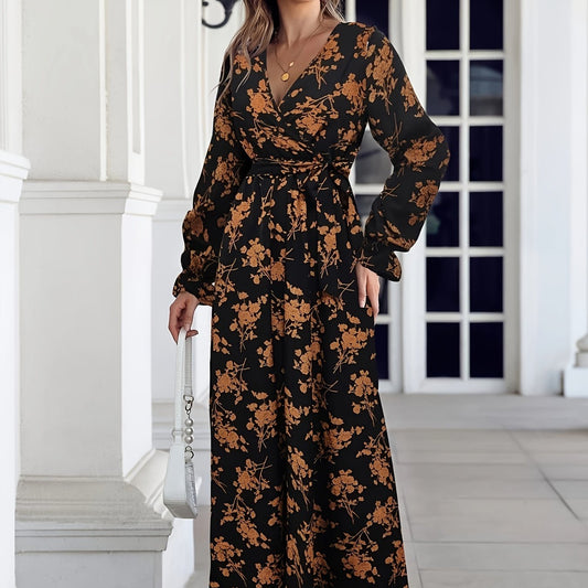 Floral Print Flounce Sleeve Maxi Dress With Belt
