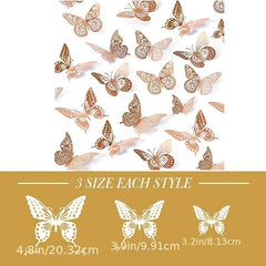 12pcs 3D Golden Butterfly Wall Decor - Perfect for Birthday Party & Nursery