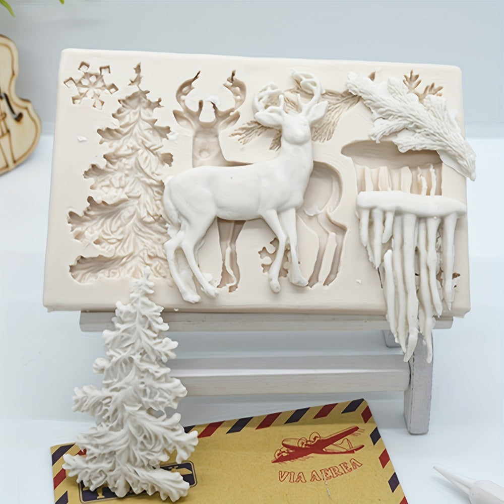 3D Deer Silicone Mold Winter Elk Candy Fondant Mold DIY Cake Decorating
