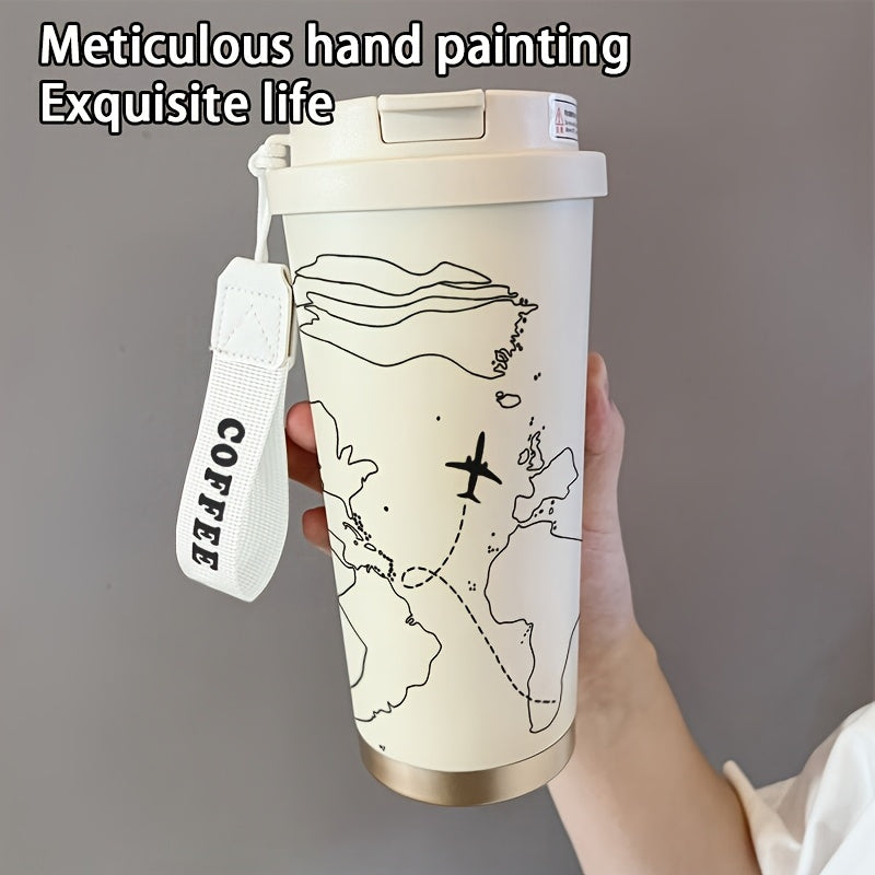 Stainless Steel Coffee Tumbler Hand Painted Airplane Map Insulated