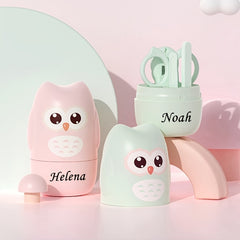 4pcs Personalized Nail Clippers Set Custom Name Pink & Green Nail Care Kit