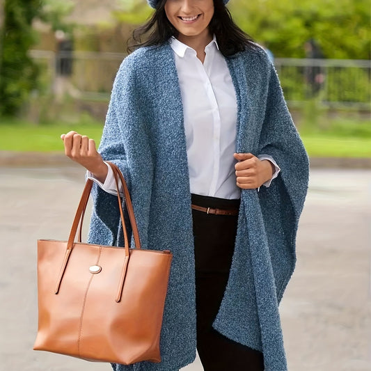 Solid Fleece Bat Sleeve Open Front Cardigan