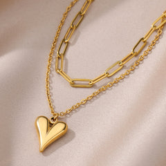 Love Stainless Steel Golden Double Layer Necklace For Couple