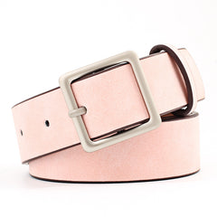 Square Metal Pin Buckle Women Leather Belt for Jeans