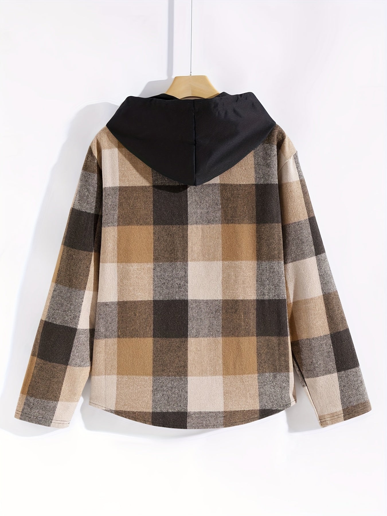 Plaid Jackets For Men Chest Pocket Button Up Hooded Stylish Coat