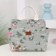 Vintage Floral & Letter Print Lunch Tote, Large Capacity