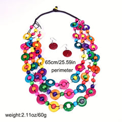 Boho Style Multilayer Necklace Set & Earrings