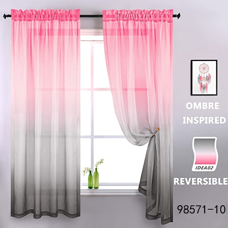 Gradient Sheer Curtains Two Tone Wear Rod Style Home Decor