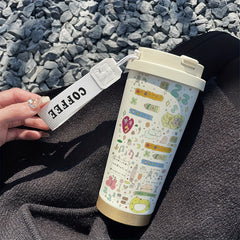 Cartoon Graffiti Insulated Travel Mug 530ml with Straw & Lid