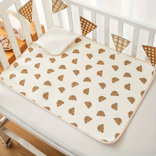 Waterproof Gauze Diaper Pad w/ Bear Pattern Soft Light Beige Fabric