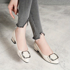 Women's Chunky Low Heels Square Buckle Work Shoes