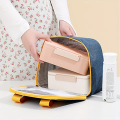 Japanese Style Insulated Lunch Bag Bento Tote Aluminum Foil Yellow Zipper