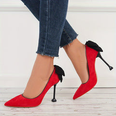 Women's Back Bowknot Stiletto Heels Pointed Toe Slip On High Heels Pumps