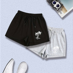 2 Pack Women's Plus Casual Shorts Set Coconut Tree Print