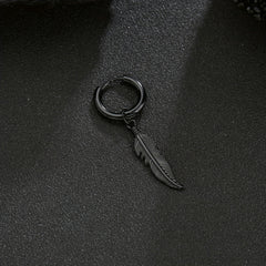 Punk Style Feather Pendant Steel Earrings