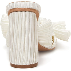 Women's Pleated Bow Knot Sandals Chunky Heel Open Toe Wedding High Heels