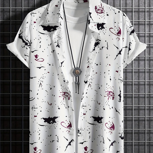 Paint Splatter Pattern Hawaiian Shirt for Summer Vacation