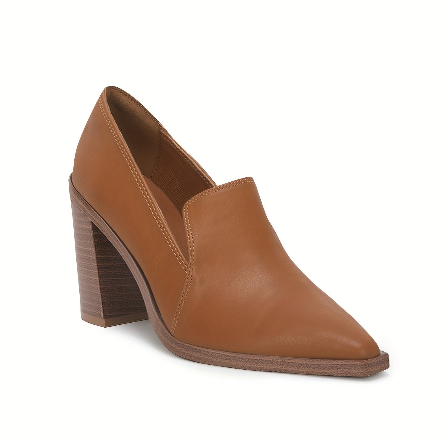 Women's Chunky High Heels Pointed Toe Loafers