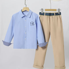 Boys Plaid Shirts & Pants Set Long Sleeve Tops - Kids Clothes